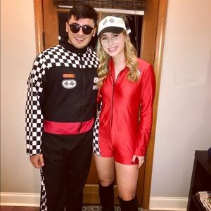 Red woman’s racing costume. Includes hat & outfit